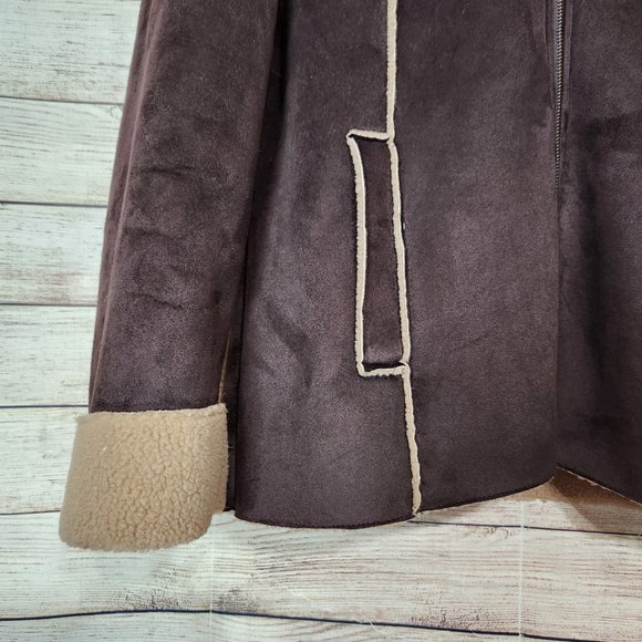 Vintage CARTE Women's Faux Suede Faux Wool Jacket Pockets Hoodie Size Large - Picture 3 of 16